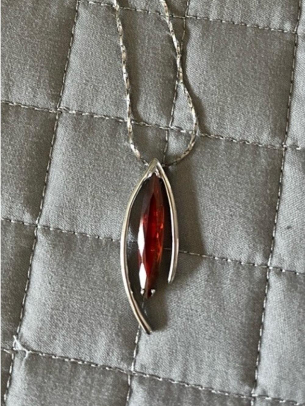 Sterling Silver Pendant Necklace with Amber colored Marquise Stone